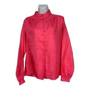 Josephine Womens Button-Up Blouse Size 12 Mandarin Collar Long Sleeves Bright Pi